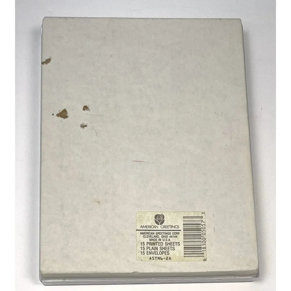VTG American Greetings Green Metallic Leaf Blue STATIONERY Envelopes Box READ